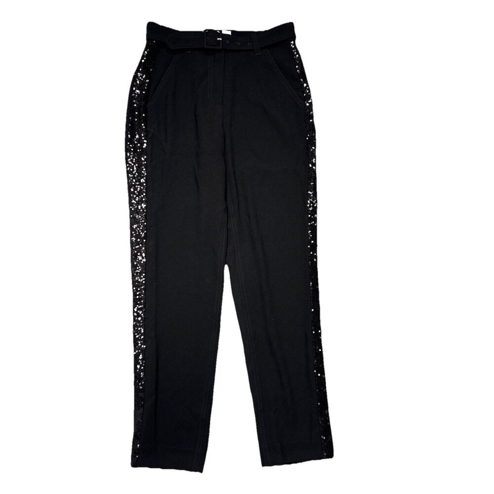 Derek Lam 10 Crosby High Rise Ankle Pants 0 (26x26.5) Black Sequin Tuxedo Womens